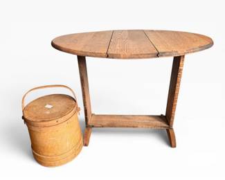 93 PetiteAntiqueDropLeafTableWoodenSugarBucket