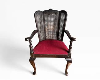 31 AntiqueIndianaChairCoCaneBackArmChairwRedSeat