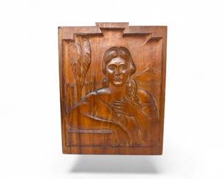 24 CarvedWoodWallPlaqueWomanPortraitReliefArtPanel