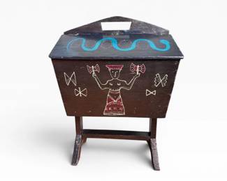 96 FolkArtPaintedWoodenStorageCabinetwRemovableInteriorTrays