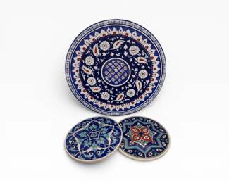 22 LargeTurkishCeramicWallPlate2MatchingTrivets