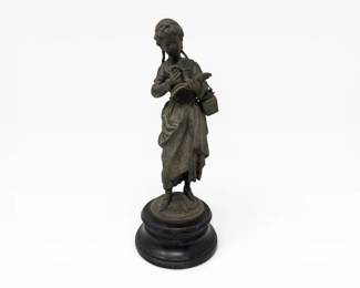 55 AntiqueStyleCastIronGirlReadingStatueonPedestalBase