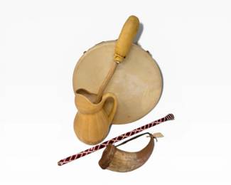 14 RawhideHandDrumPotteryPitcherBushCowHornContainer
