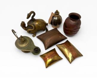 38 VintageBrassTurtleSnakeFigureCopperPillowTrinketsVase