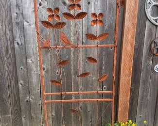 129 TallRusticIronGardenTrelliswwithBirdsFloralMotif