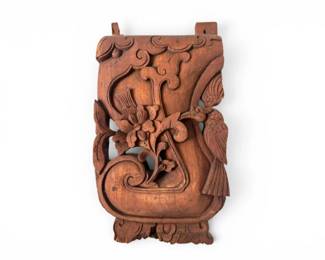 1 HandCarvedWoodWallPanelBirdFloralRelief