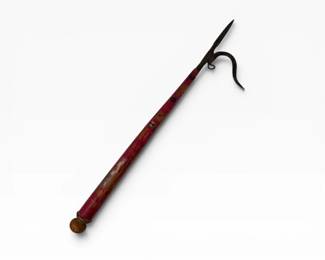 79 PrimitiveHandForgedFireplaceHearthToolwRedPaintedWoodHandle