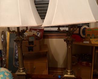 Pair vintage brass 3-way lamps