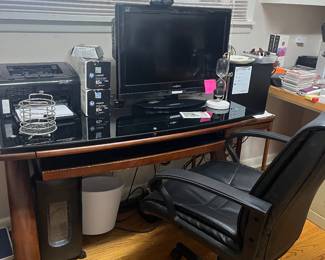 Desk, tv, office chair