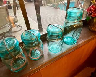 Vintage blue canning jars