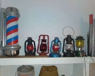 Barber pole and barn lanterns