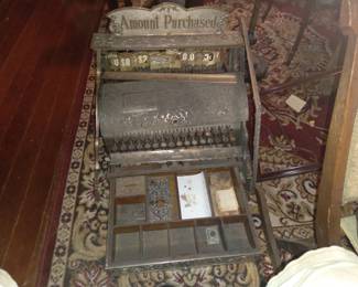 Needs assemble rare national cash register.org sign and gold safe in drawer.