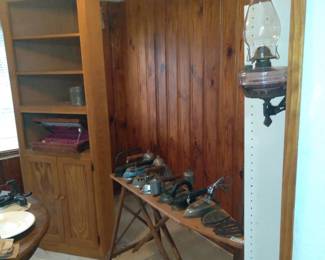 Corner pine hutch, iron collection