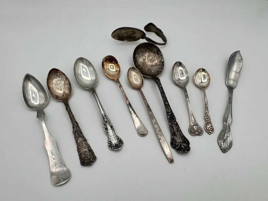 3 Sterling Silver Spoons With Silver Plated Serve Ware