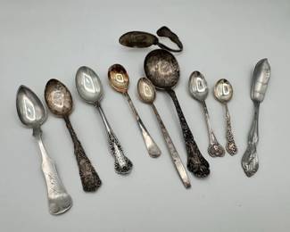 3 Sterling Silver Spoons With Silver Plated Serve Ware