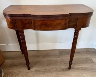 Mahogany Sheraton Period Style Fliptop Game Table with Curved Top and Swivel Legs