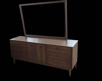 MCM Walnut Lowboy Dresser  Mirror