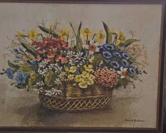 Vintage Still Life Featuring Basket of Wildflowers