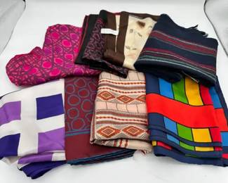 Vintage 1960s to 1970s Silk Scarves Featuring Bold Geometric Patterns