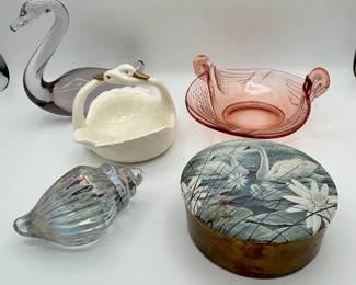 Vintage Depression Glass Pink Swan Dish Silvestri Iridescent Art Glass Conch Shell  More