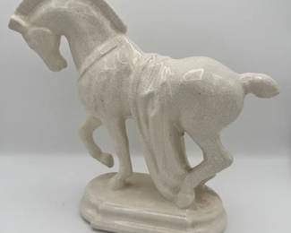 White Ceramic Horse With Crackled Glazed