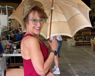 Parasol and 1859 wedding bonnet