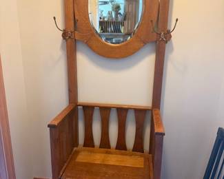 ANTIQUE HALL TREE WITH STORAGE BENCH