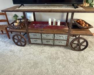 RECLAIM METAL WOOD CART W/RUSTIC INDUSTRIAL DESIGN  