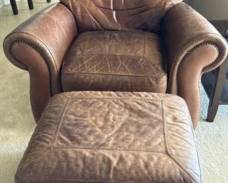 Leather recliner and ottoman