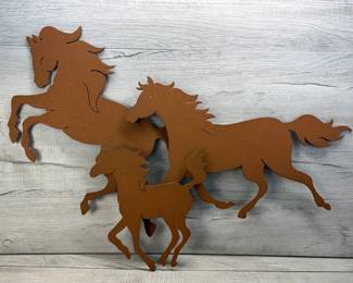 METAL SCULPTURE 3D WALL ART MUSTANG HORSES