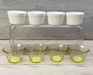CUSTARD CUPS BRAT CERAMIC & MEXICO YELLOW GLASS