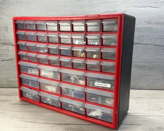 AKRO MILS 44 DRAWER ORGANIZER FULLY STOCKED WITH NUTS & BOLTS