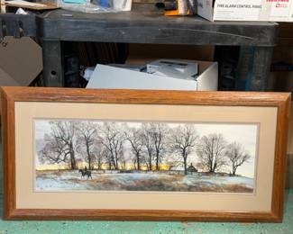 PETER SCULTHORPE HEDDGEROW HORSE BARN FRAMED PRINT