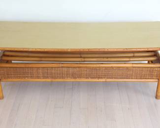 Mid Century Modern Bamboo & Rattan Coffee Table