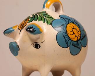 Vintage Large Hand Painted Ceramic Piggy Bank