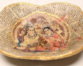 Indian Papermache Bowl Made From Old Newspaper