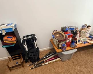 aluminum bats, hiking baby carrier, figurines, & home decor