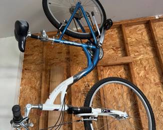 Blue and white road bicycle