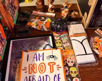 Halloween sign and seasonal decor assortment