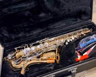 Saxophone in hard case