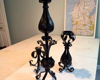 Black candle holders and tabletop decor