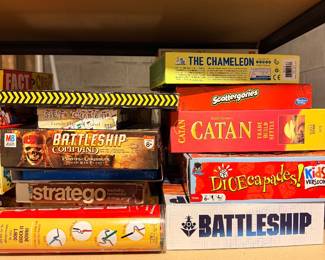 Classic board games including Catan and Battleship