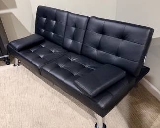 Stylish black faux leather futon sofa bed