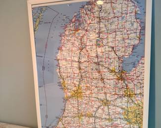 Large framed Michigan map wall art