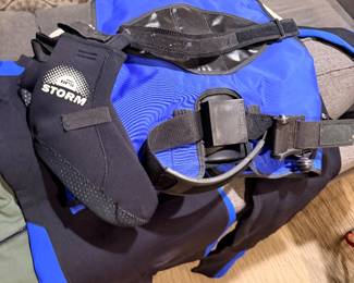 Blue Storm sports gear bag and assorted equipment