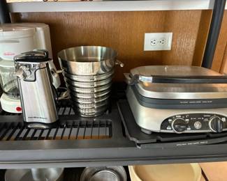 Panini press, Sunbeam coffee maker, electric can opener