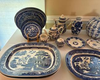 Blue Willow platters and plates