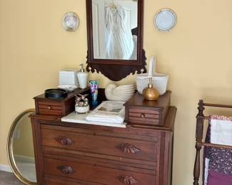 Victorian Eastlake walnut dresser and mirror