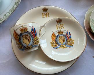 ohnson Bros Pareek porcelain cup and saucer set celebrating the 1953 coronation of Queen Elizabeth II
