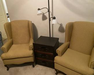 Two Upholstered Chairs, Cool Side Table And Lamp
